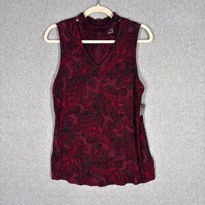 Ruff Hewn Burgundy Paisley Top Medium‎ Chocker V Neck Mock Neck Tank Whimsigoth